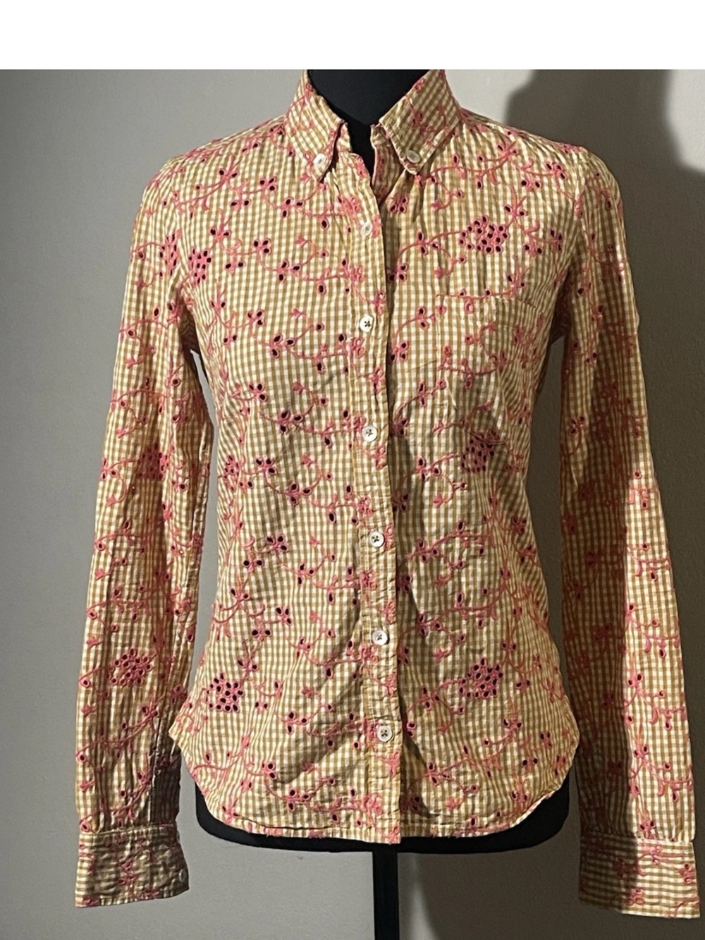 Anthropologie Odille Button Down Top Blouse Long Sleeve Eyelit Floral Size 2